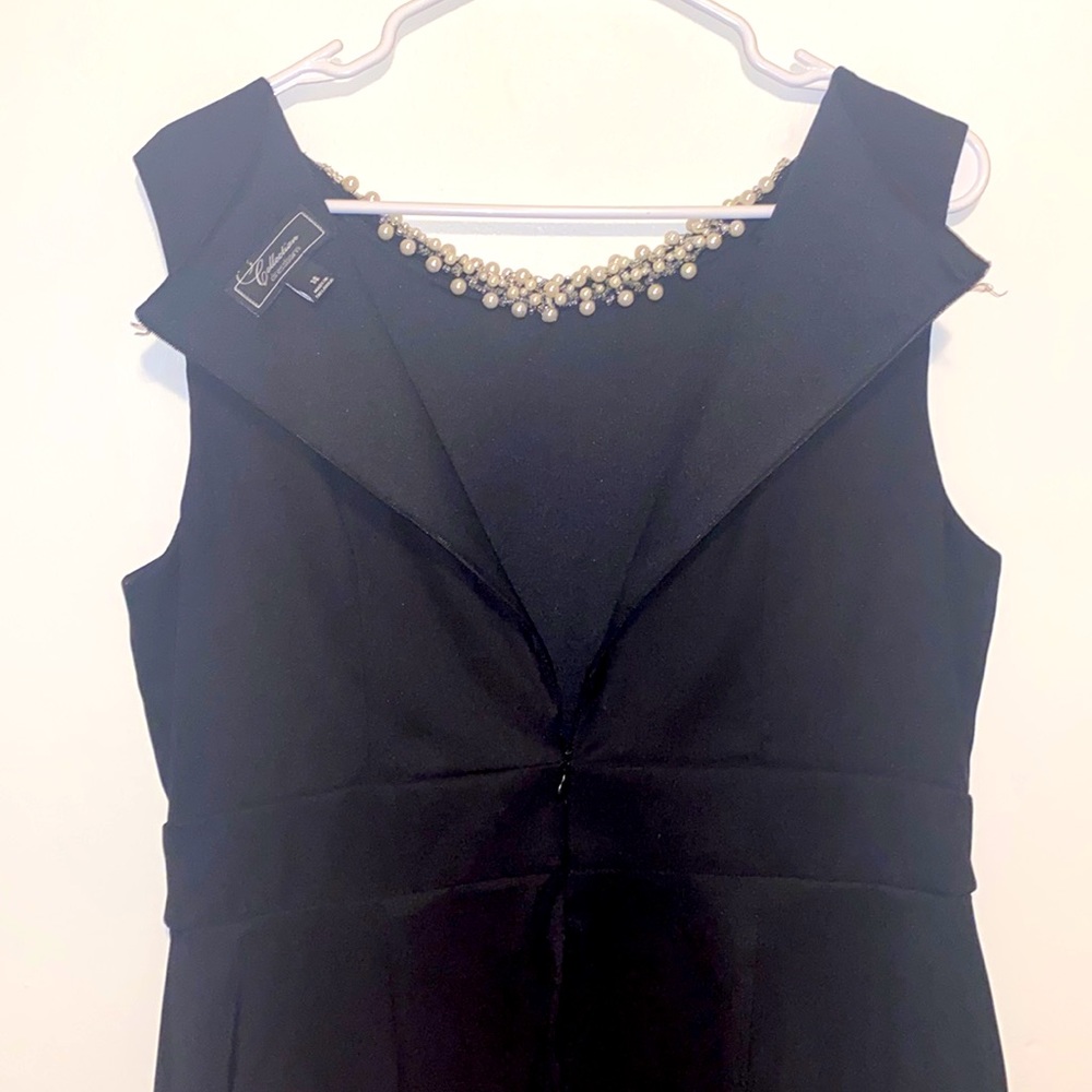 14 Dressbarn Black Pearl Beaded Ruffle Skirt Knee Length Cocktail Dress - Picture 5 of 7